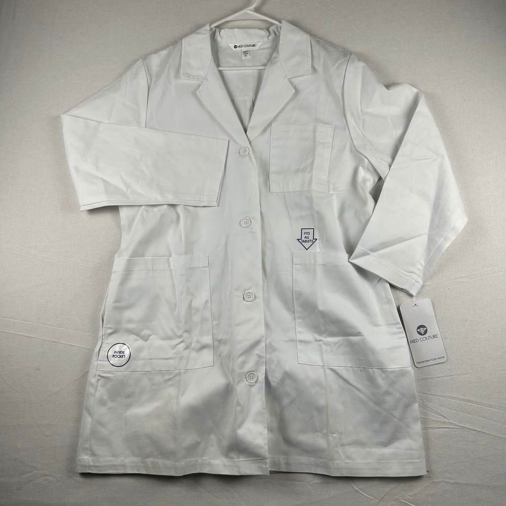 Med Couture 8608 White Lab Coat XL Long Sleeve Tablet Pocket Medical Uniform